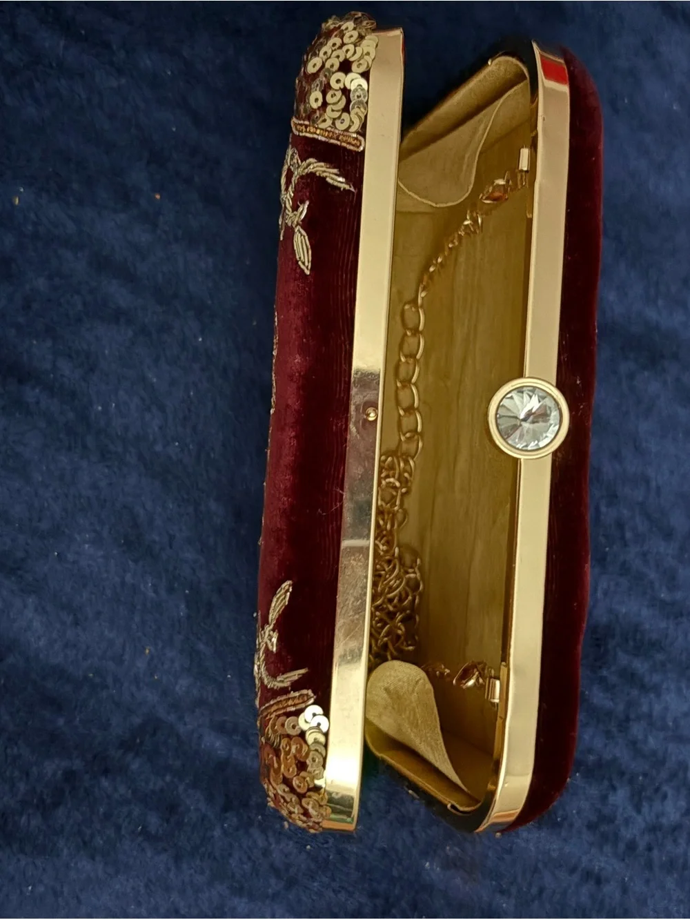 Burgundy Gold Embroidered 'Mrs. Maybee' Evening Clutch